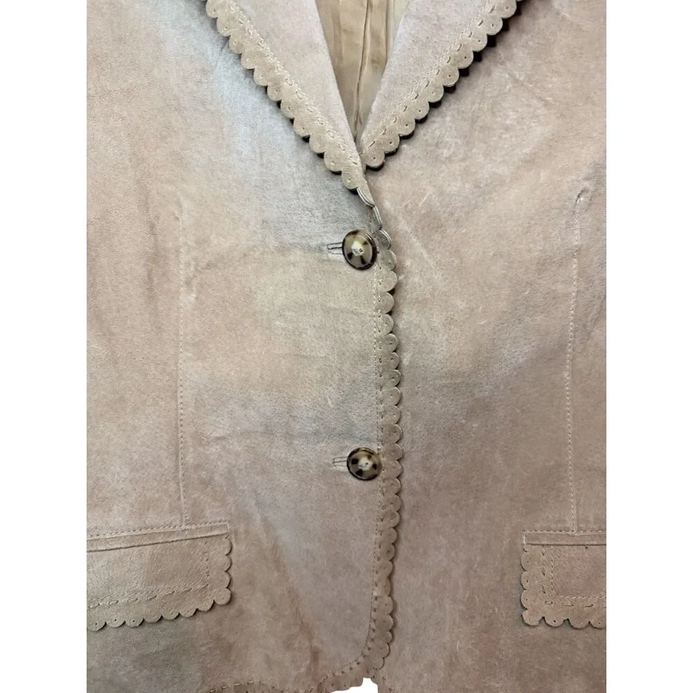 Coldwater Creek Womens L Tan Suede Leather Scalloped Blazer Jacket Boho Western - Picture 6 of 8